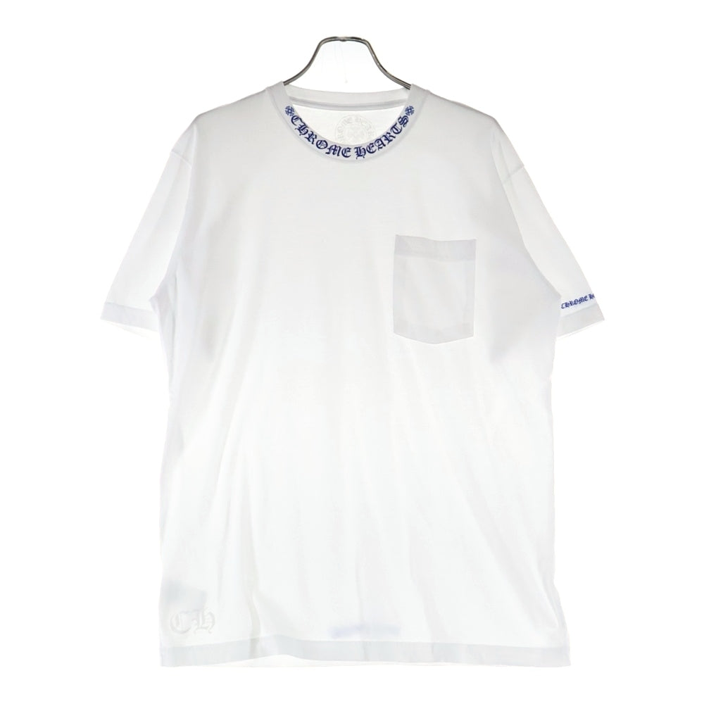 CHROME HEARTS(クロムハーツ) CH T-SHRT 1 ネックロゴプリント クルーネック半袖Tシャツ ホワイト/ネイビー