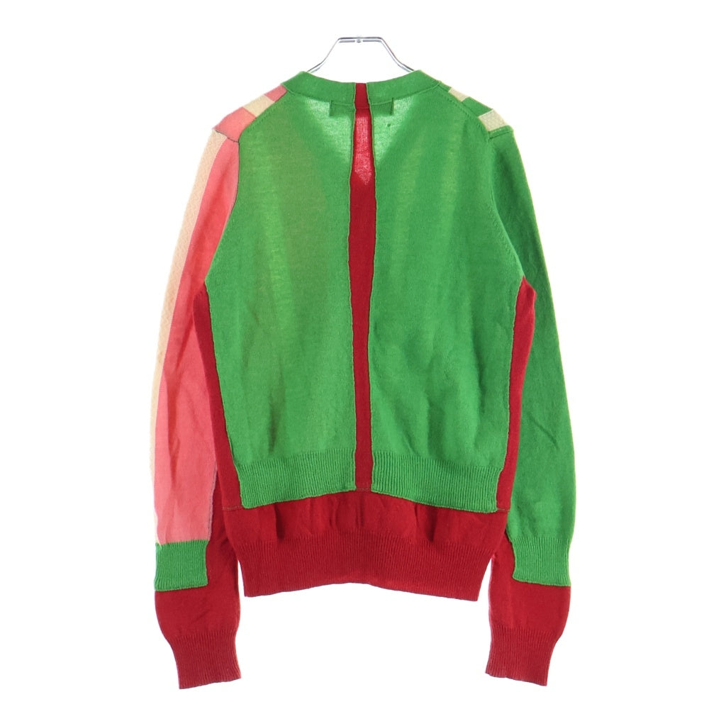 COMME des GARCONS HOMME PLUS(コムデギャルソンオムプリュス) 94AW archive ドッキングロック期 Vネックウールニットカーディガン クレイジーパターン アーカイブ グリーン/ピンク/レッド