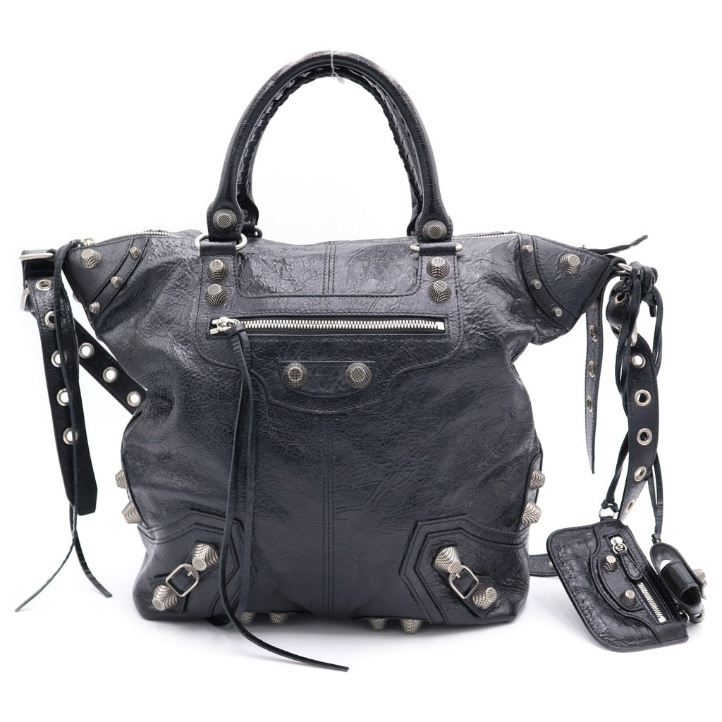 BALENCIAGA(バレンシアガ) ル・カゴール 2WAYショルダーバッグ トートバッグ ハンドバッグ ブラック レザー 719067 シルバー金具 レディース