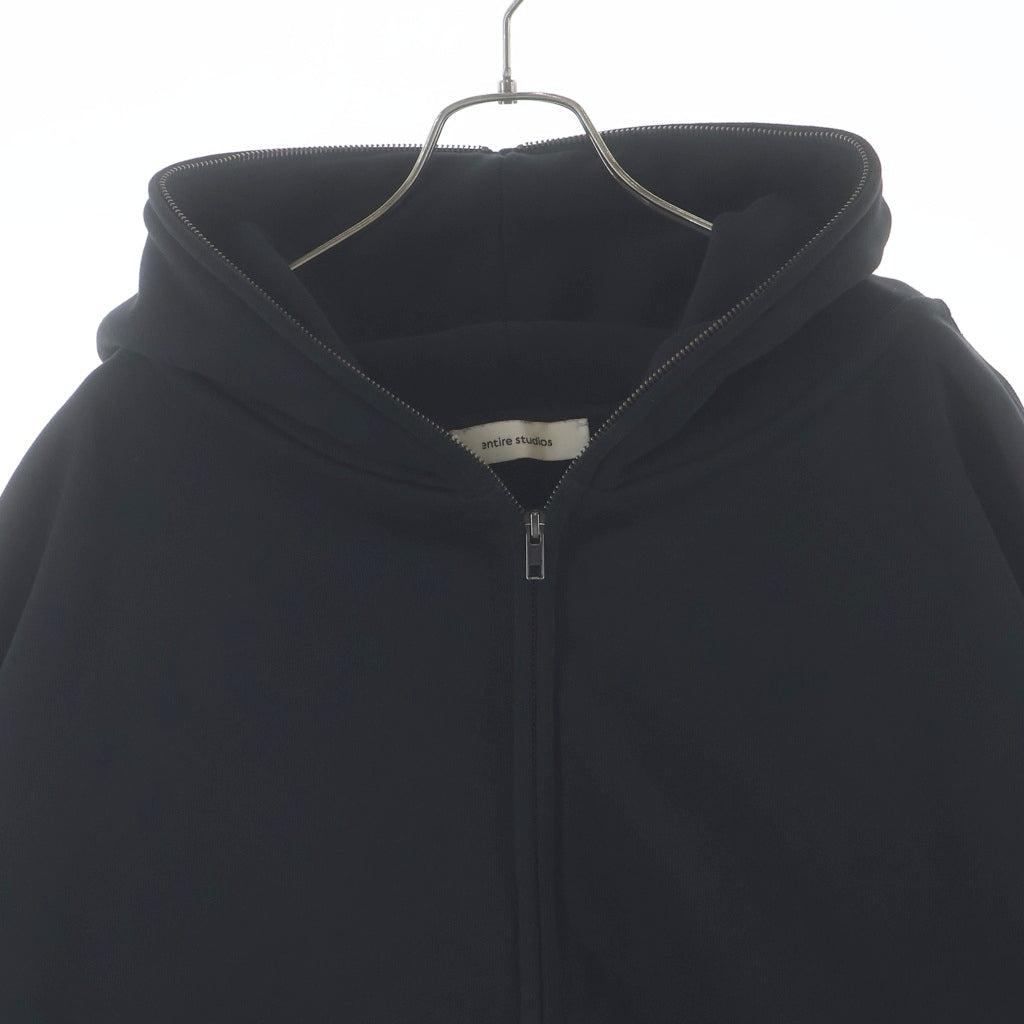 entire studios(エンタイア スタジオ) ETERNAL ZIP WASHED エターナルジップ ウォッシュド加工 フーデット スウェット パーカー ブラック UNU-25-1003