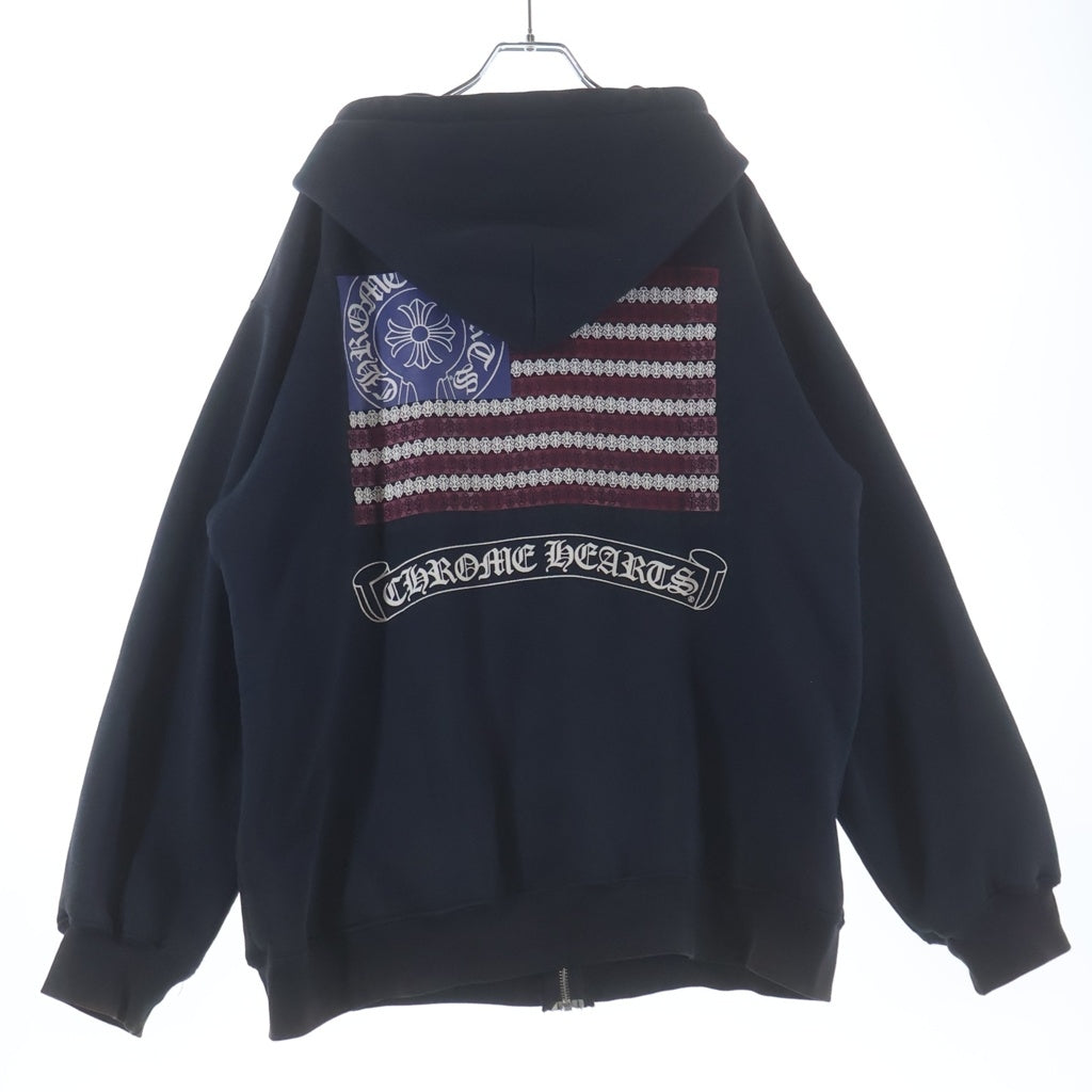 CHROME HEARTS(クロムハーツ) OLD SWTSHRT HD ZIP オールド アメリカンフラッグ 星条旗 ホースシュープリント 裏地サーマル ジップアップパーカー ブラック