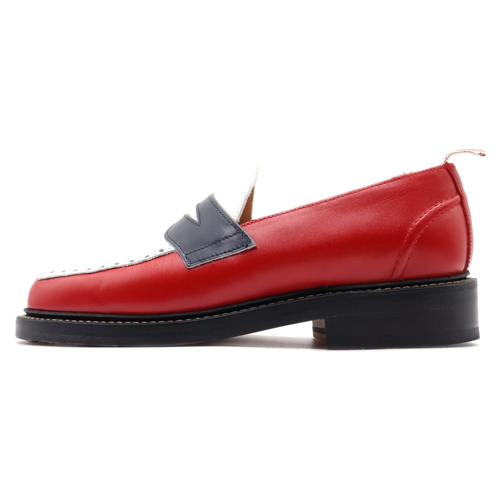 THOM BROWNE(トムブラウン) PENNY LOAFER カーフレザー ペニーローファー コインローファー シューズ レッド/ホワイト/ネイビー