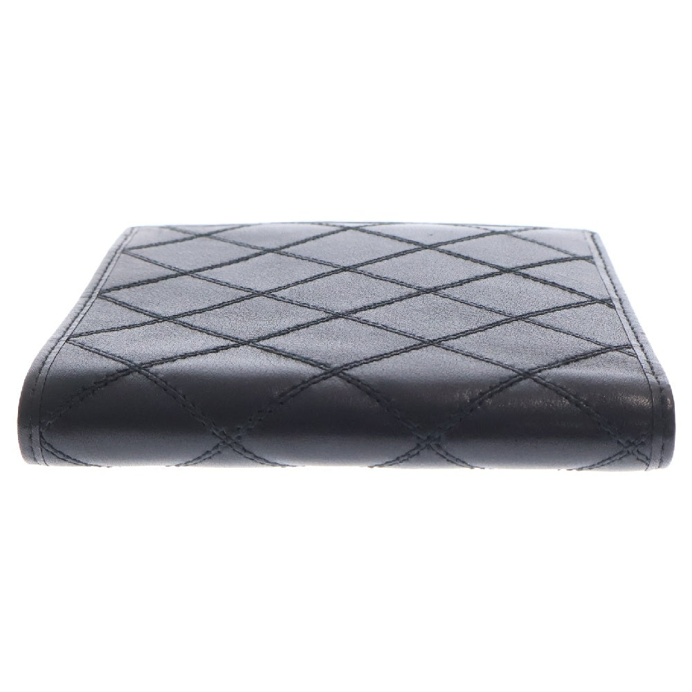 CHANEL(シャネル) ワイルドステッチ 二つ折り財布 コンパクトウォレット ブラック レザー