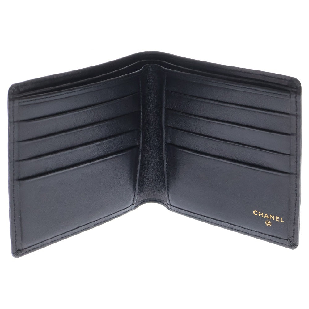 CHANEL(シャネル) ワイルドステッチ 二つ折り財布 コンパクトウォレット ブラック レザー