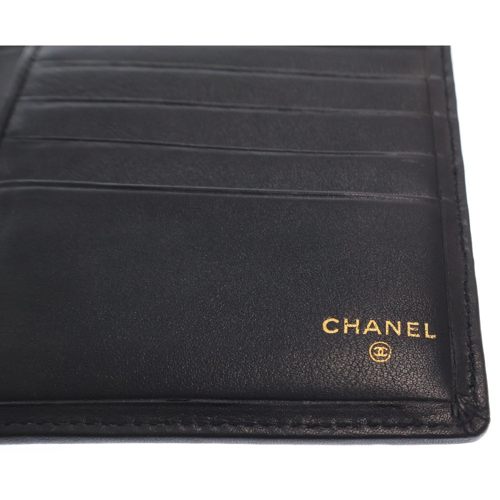 CHANEL(シャネル) ワイルドステッチ 二つ折り財布 コンパクトウォレット ブラック レザー