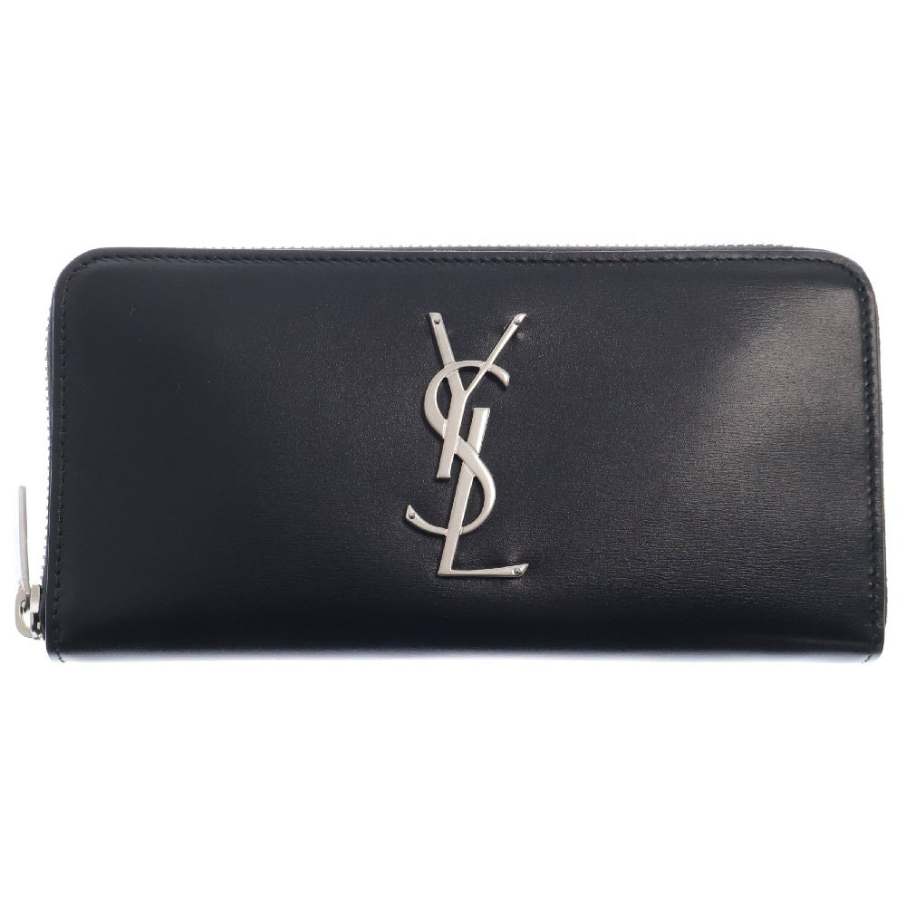 SAINT LAURENT PARIS(サンローランパリ) ラウンドファスナー長財布 ブラック ロングウォレット シルバー レザー 617415