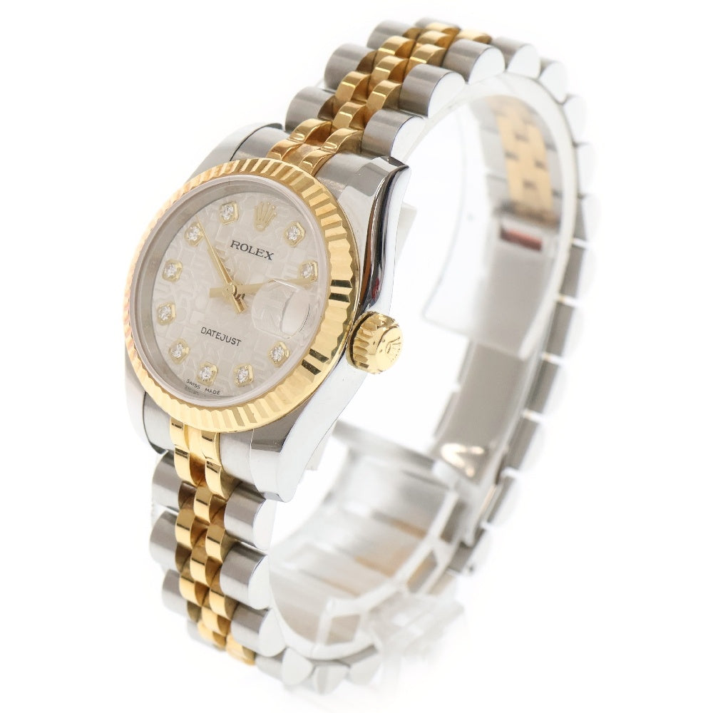 ROLEX(ロレックス) デイトジャスト シルバーホリコン文字盤 新PD 10P ダイヤモンド ステンレス×イエローゴールド SS×YG/AT 自動巻き 179173G 腕時計 ジュビリーブレス レディース