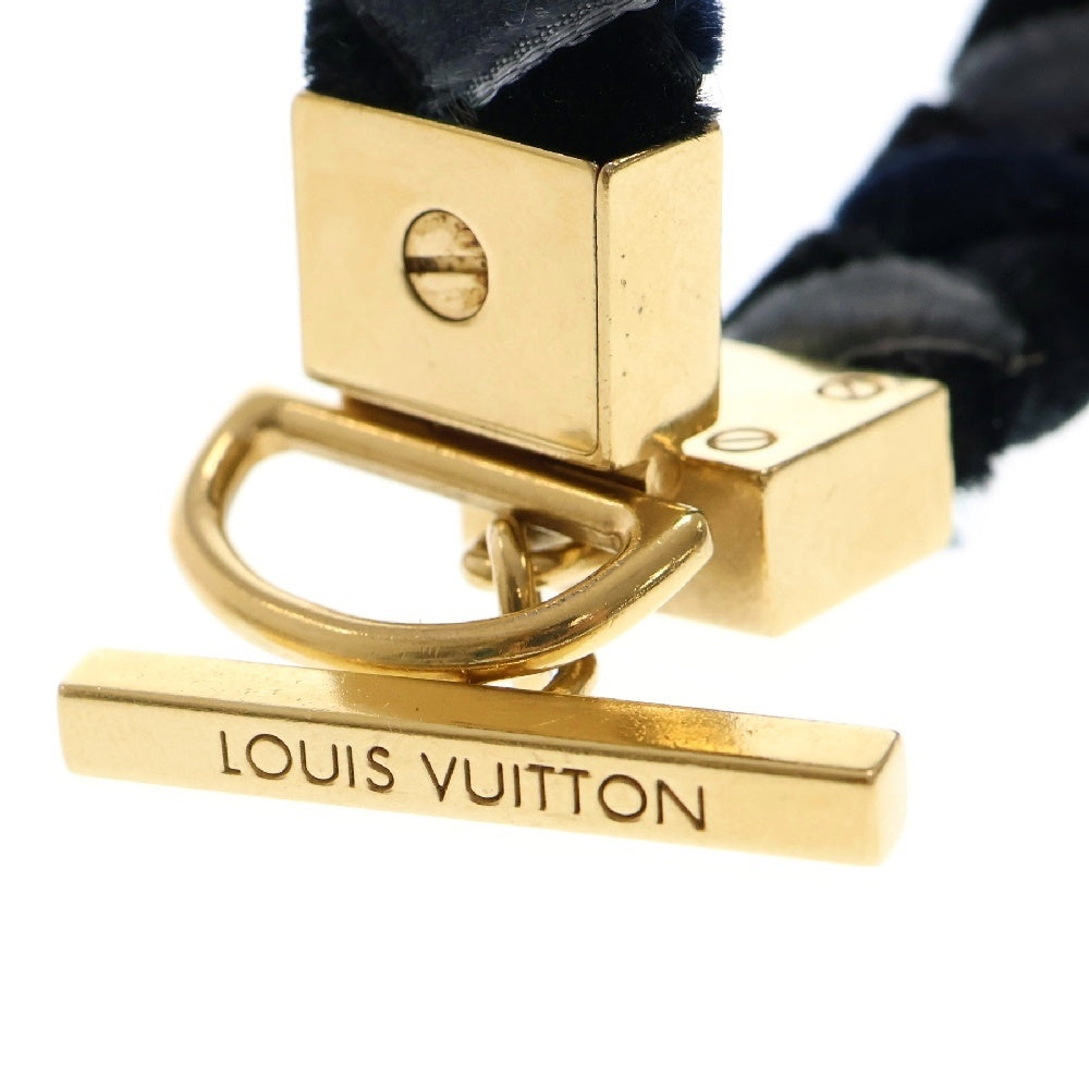 LOUIS VUITTON(ルイヴィトン) ロゴ刻印 ブレスレット ネイビーブルーxブラック ベロア バングル ゴールド金具