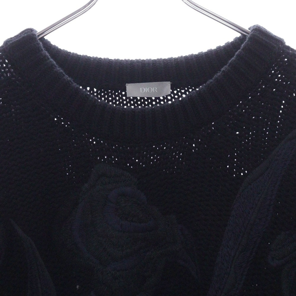 Christian Dior(クリスチャンディオール) ×sacai 22AW サカイ ローズモチーフ 刺繍 ニットセーター 長袖 ネイビー XXL 213M652AT336