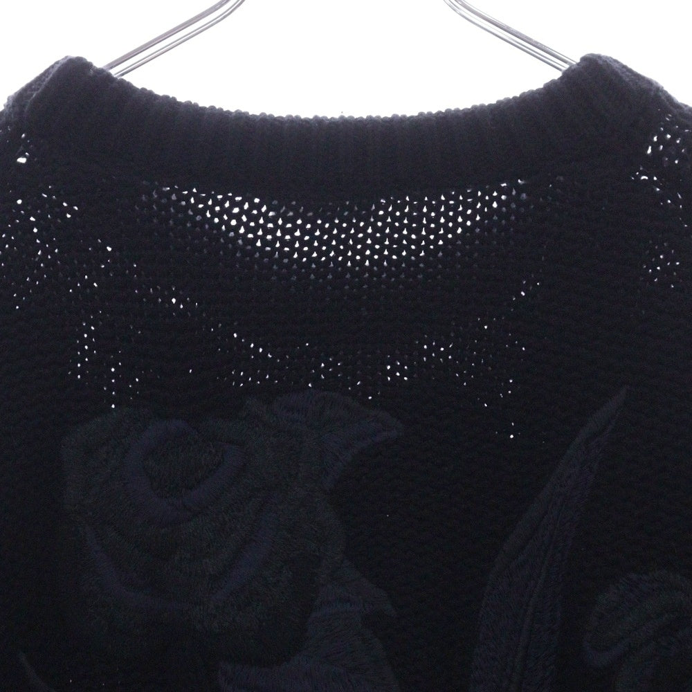 Christian Dior(クリスチャンディオール) ×sacai 22AW サカイ ローズモチーフ 刺繍 ニットセーター 長袖 ネイビー XXL 213M652AT336