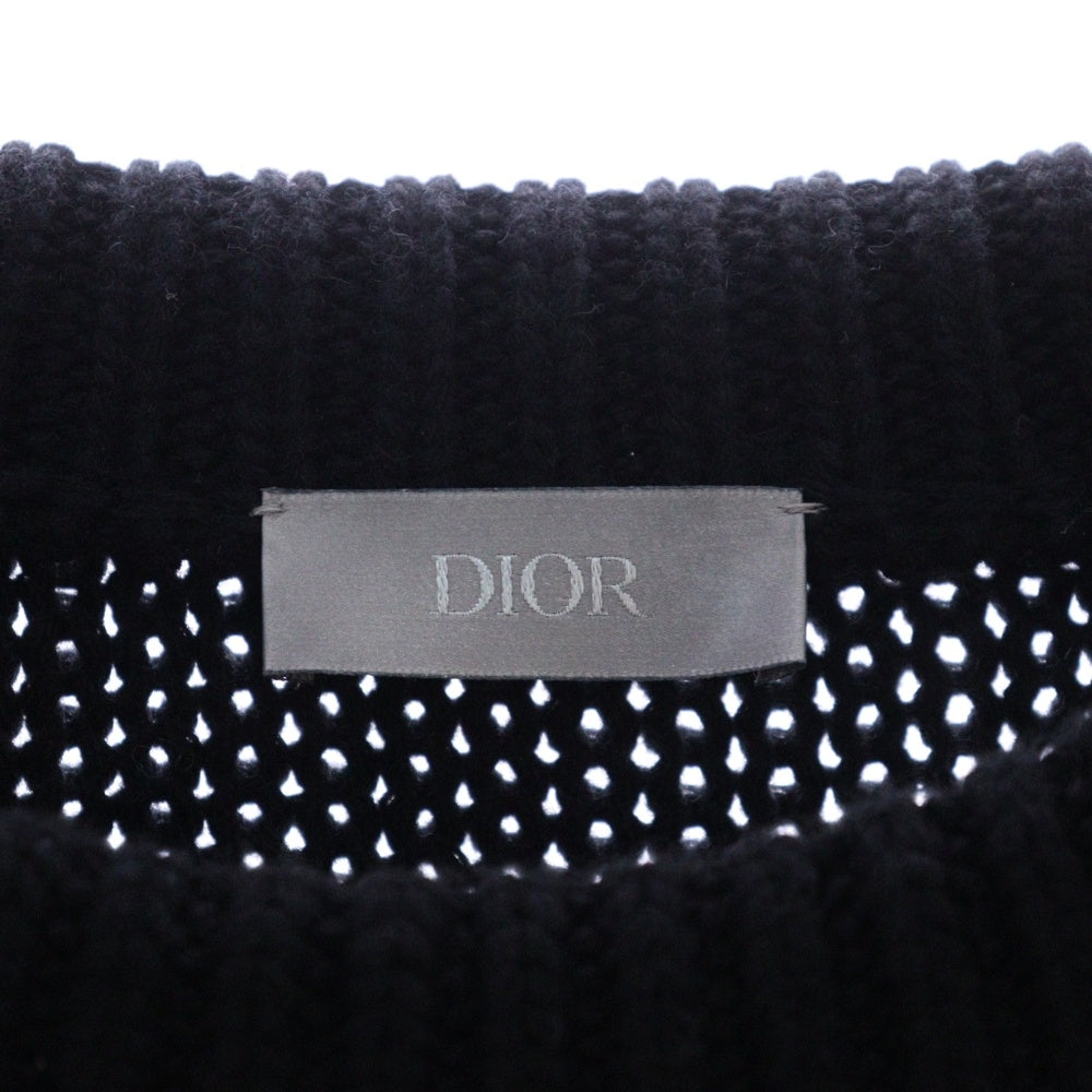 Christian Dior(クリスチャンディオール) ×sacai 22AW サカイ ローズモチーフ 刺繍 ニットセーター 長袖 ネイビー XXL 213M652AT336