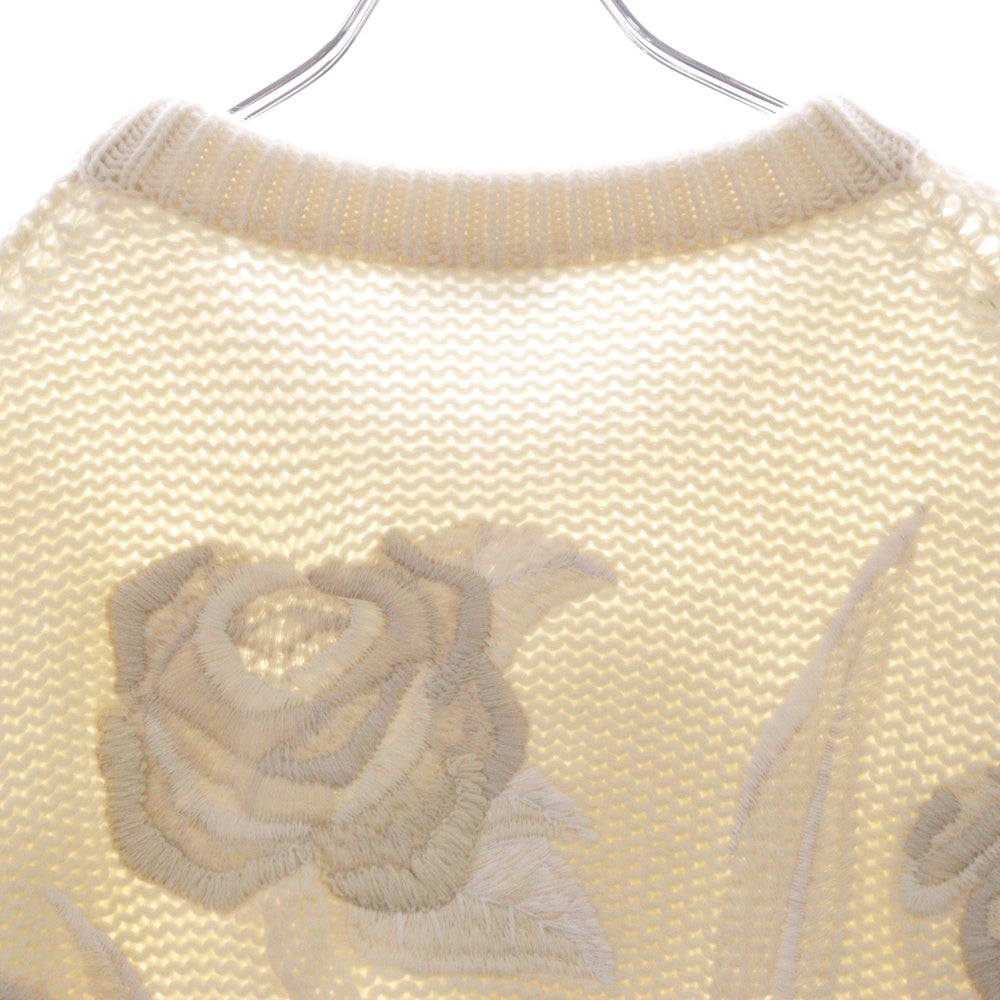 Christian Dior(クリスチャンディオール) ×sacai 22AW サカイ ローズモチーフ 刺繍 ニットセーター 長袖 オフホワイト XL 213M652AT336