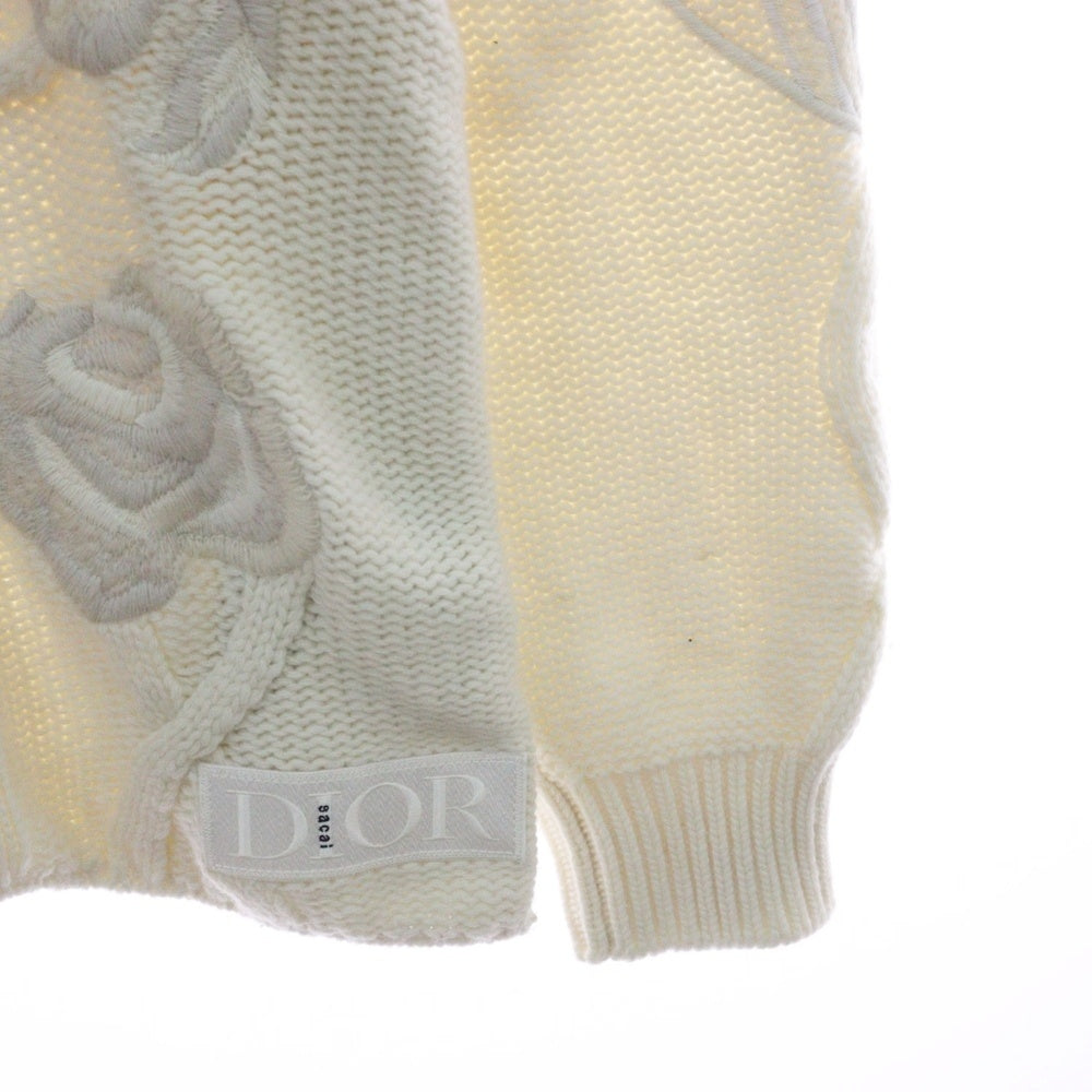 Christian Dior(クリスチャンディオール) ×sacai 22AW サカイ ローズモチーフ 刺繍 ニットセーター 長袖 オフホワイト XL 213M652AT336