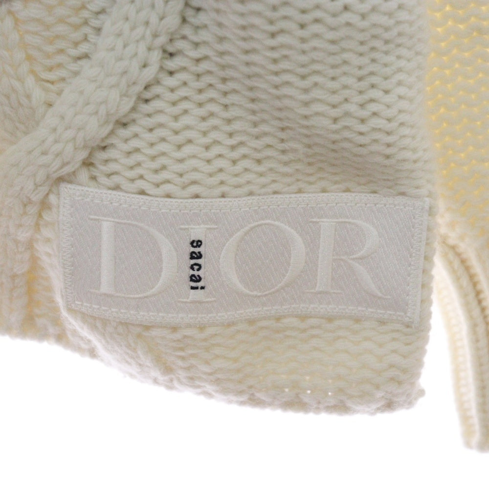 Christian Dior(クリスチャンディオール) ×sacai 22AW サカイ ローズモチーフ 刺繍 ニットセーター 長袖 オフホワイト XL 213M652AT336