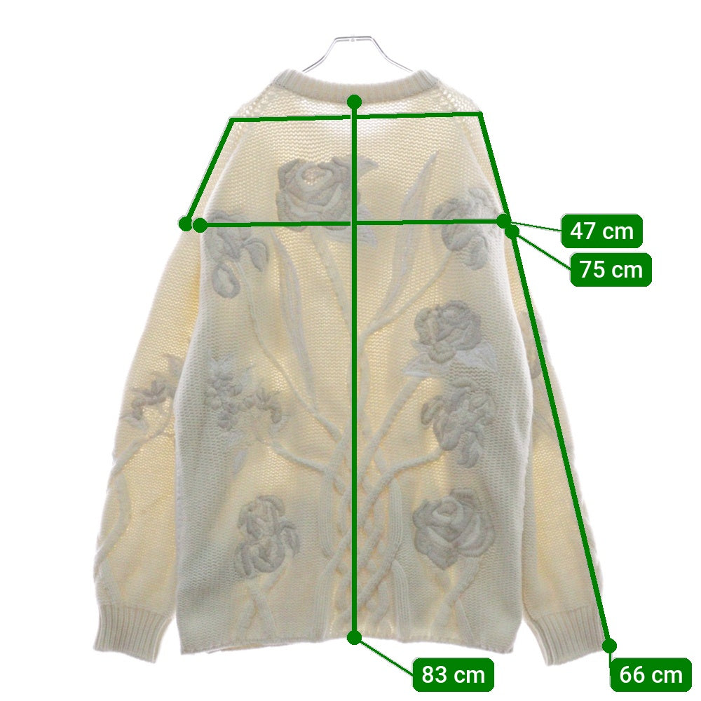 Christian Dior(クリスチャンディオール) ×sacai 22AW サカイ ローズモチーフ 刺繍 ニットセーター 長袖 オフホワイト XL 213M652AT336