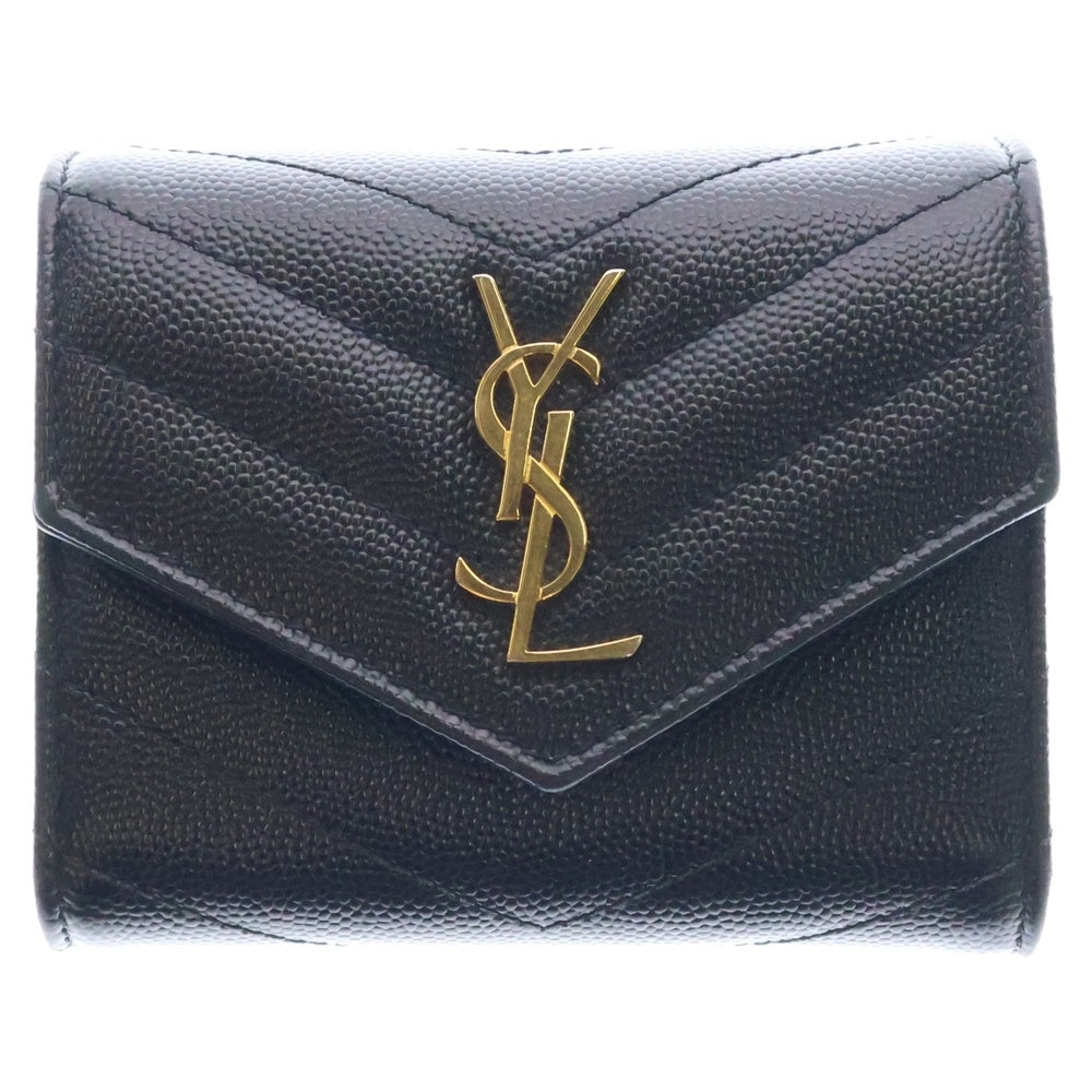 SAINT LAURENT PARIS(サンローランパリ) 三つ折り財布 ブラック コンパクトウォレット コインケース ブラック ゴールド金具 レザー 692061