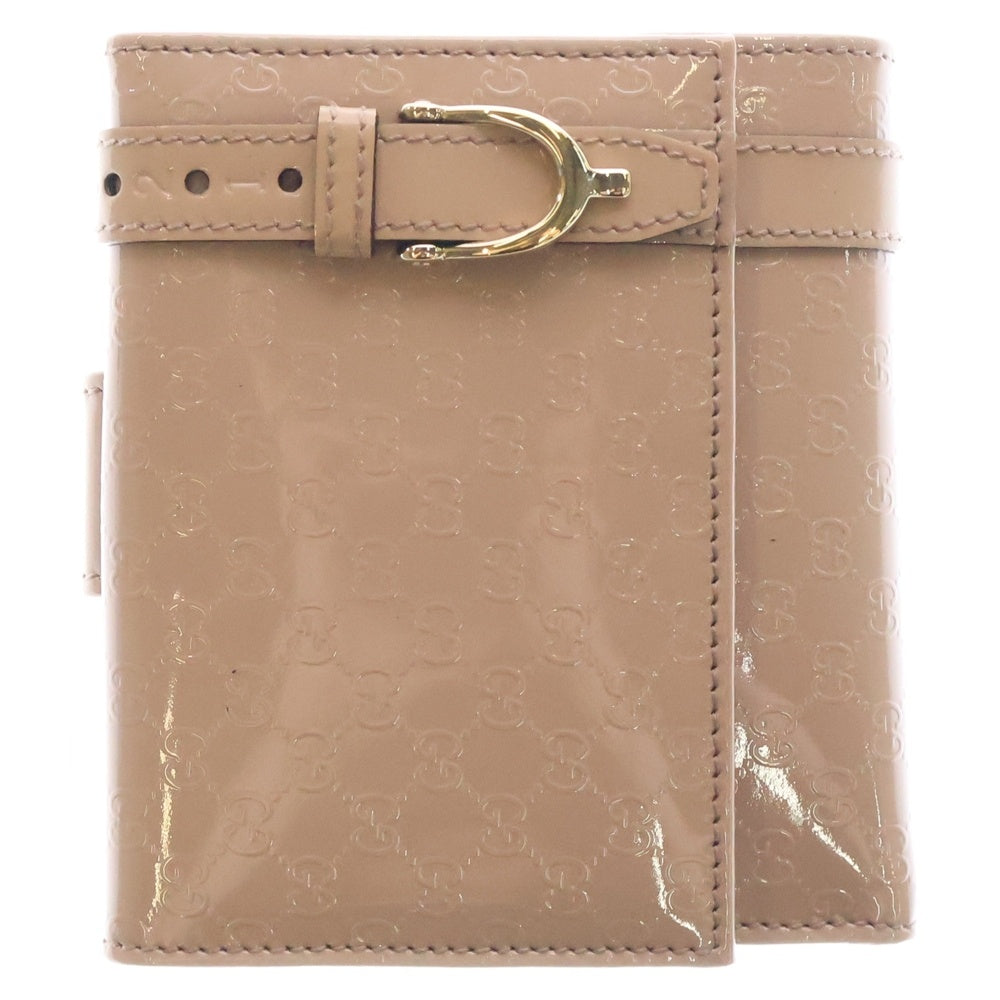 GUCCI(グッチ) マイクログッチシマ 二つ折り財布 コンパクトウォレット ゴールド金具 パテント ピンクベージュ 309755