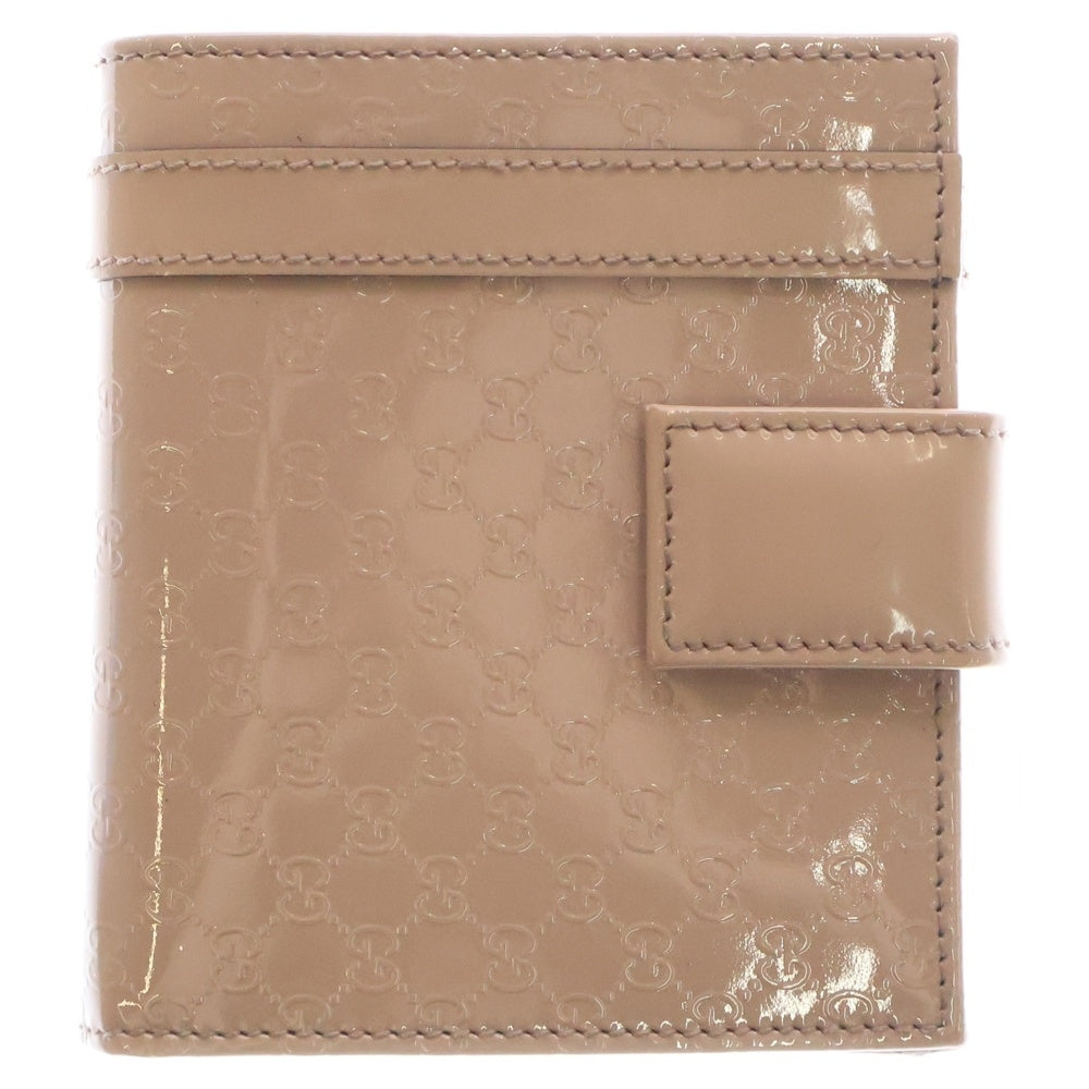 GUCCI(グッチ) マイクログッチシマ 二つ折り財布 コンパクトウォレット ゴールド金具 パテント ピンクベージュ 309755