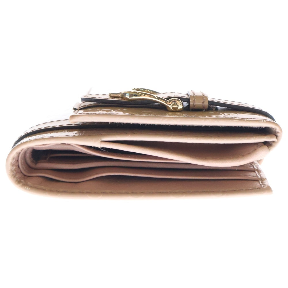 GUCCI(グッチ) マイクログッチシマ 二つ折り財布 コンパクトウォレット ゴールド金具 パテント ピンクベージュ 309755