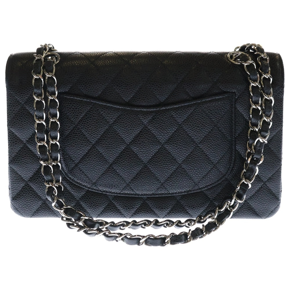 CHANEL(シャネル) マトラッセ25 Wフラップ Wチェーンショルダーバッグ ブラック キャビアスキン シルバー金具
