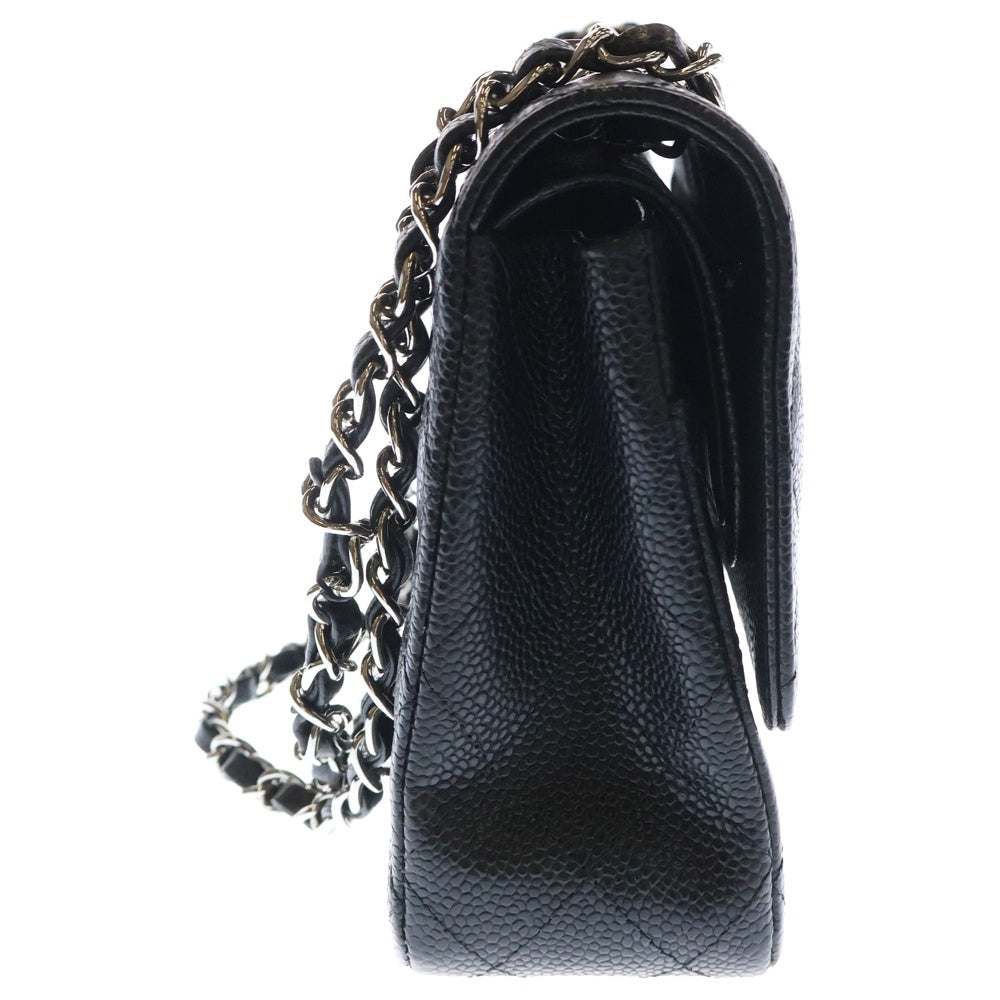 CHANEL(シャネル) マトラッセ25 Wフラップ Wチェーンショルダーバッグ ブラック キャビアスキン シルバー金具