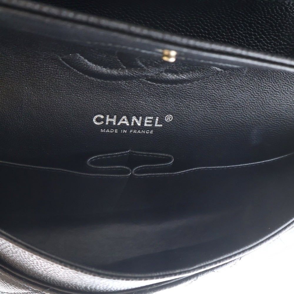 CHANEL(シャネル) マトラッセ25 Wフラップ Wチェーンショルダーバッグ ブラック キャビアスキン シルバー金具