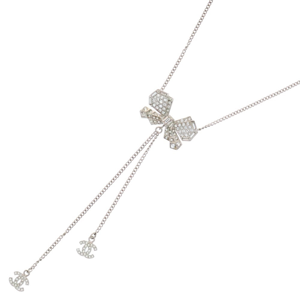 CHANEL(シャネル) ココマーク リボンモチーフ ラインストーン ネックレス メタル シルバー 014C アクセサリー