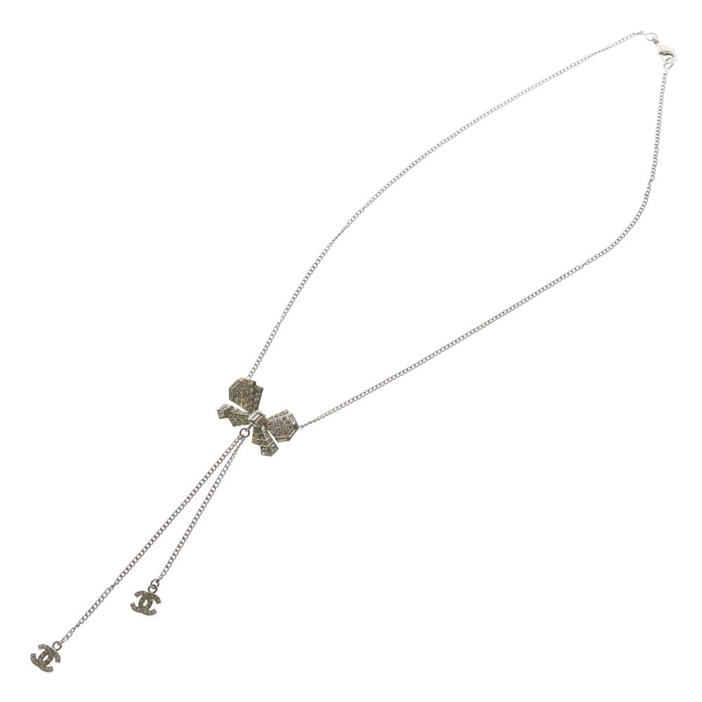 CHANEL(シャネル) ココマーク リボンモチーフ ラインストーン ネックレス メタル シルバー 014C アクセサリー