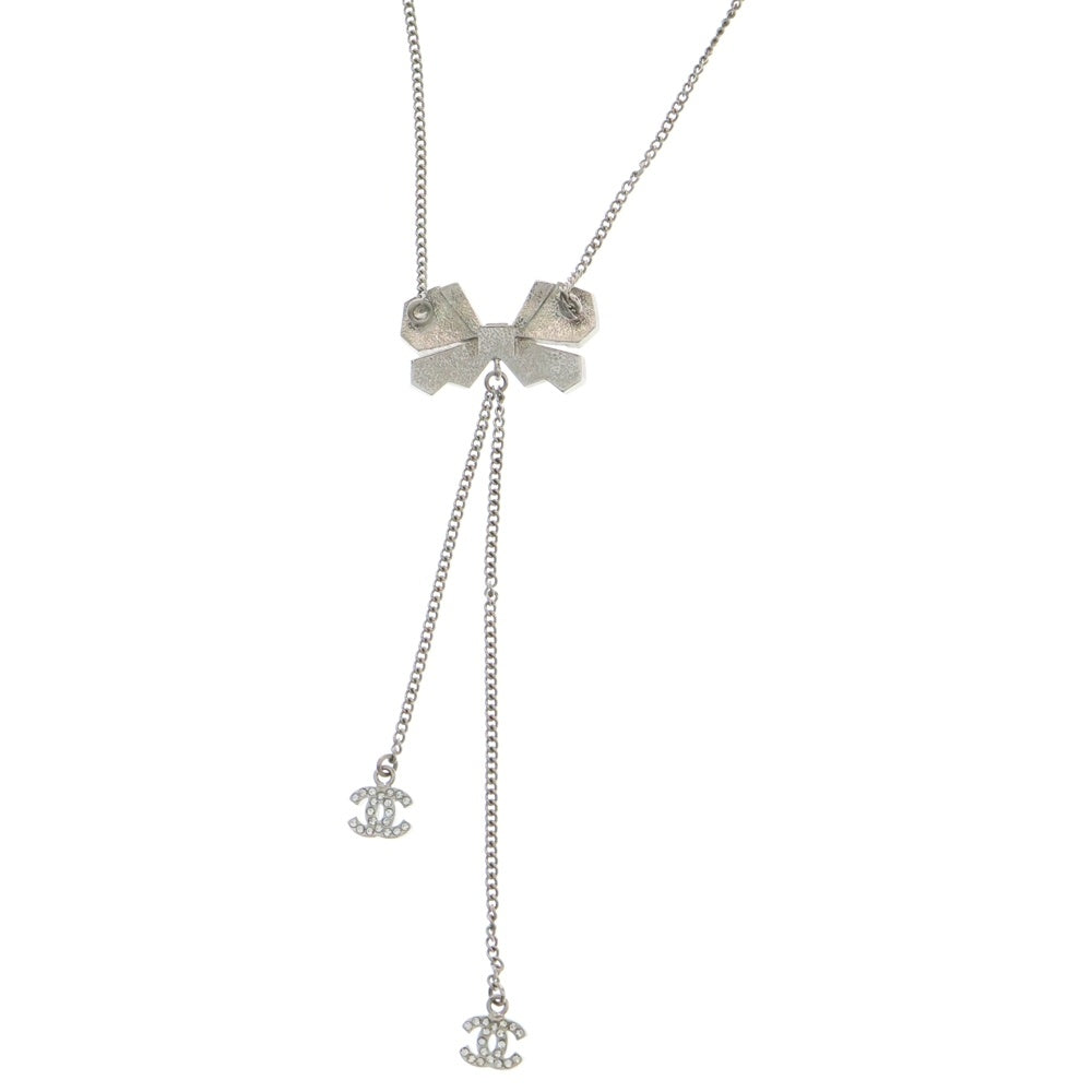CHANEL(シャネル) ココマーク リボンモチーフ ラインストーン ネックレス メタル シルバー 014C アクセサリー