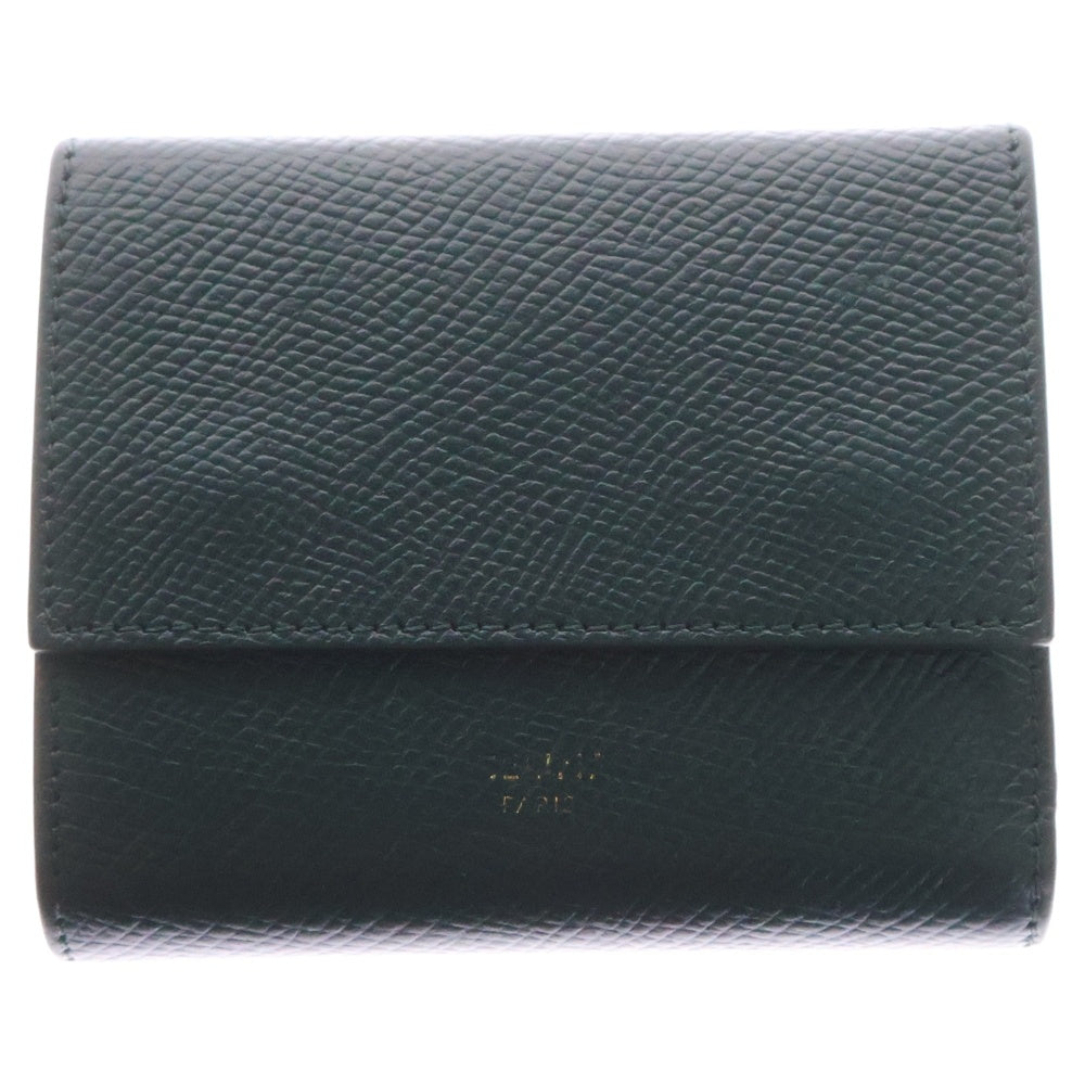 CELINE(セリーヌ) 3つ折り財布 コンパクトウォレット カードケース コインケース ゴールド金具 グリーン レザー
