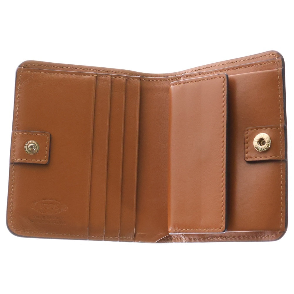 TOD'S(トッズ) 2つ折り財布 コンパクトウォレット ゴールド キャメル ゴールド金具 レザー