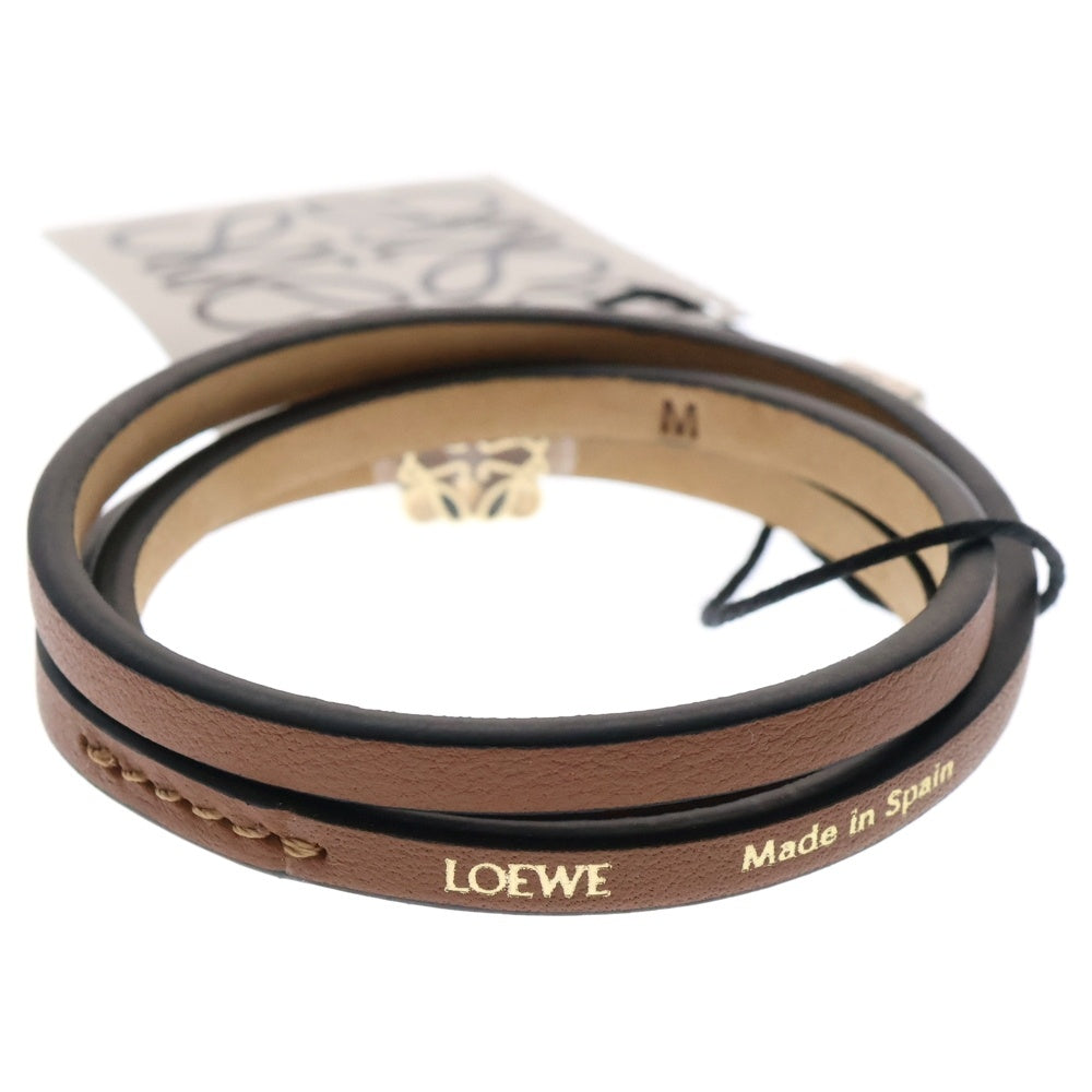 LOEWE(ロエベ) ツイスト ブレスレット ブラウン レザー ゴールド金具 Mサイズ J920240X17