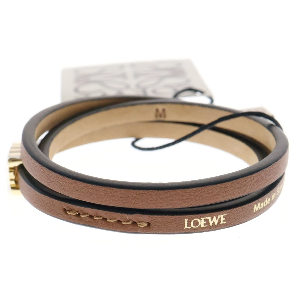 LOEWE(ロエベ) ツイスト ブレスレット ブラウン レザー ゴールド金具 Mサイズ J920240X17