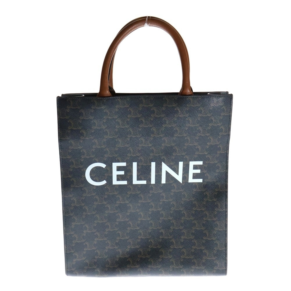 CELINE(セリーヌ) トリオンフ バーティカルカバ ロゴプリント スモール PVC レザー 2WAY トート ハンド ショルダーバッグ ブラウン 191542BZK.04LU