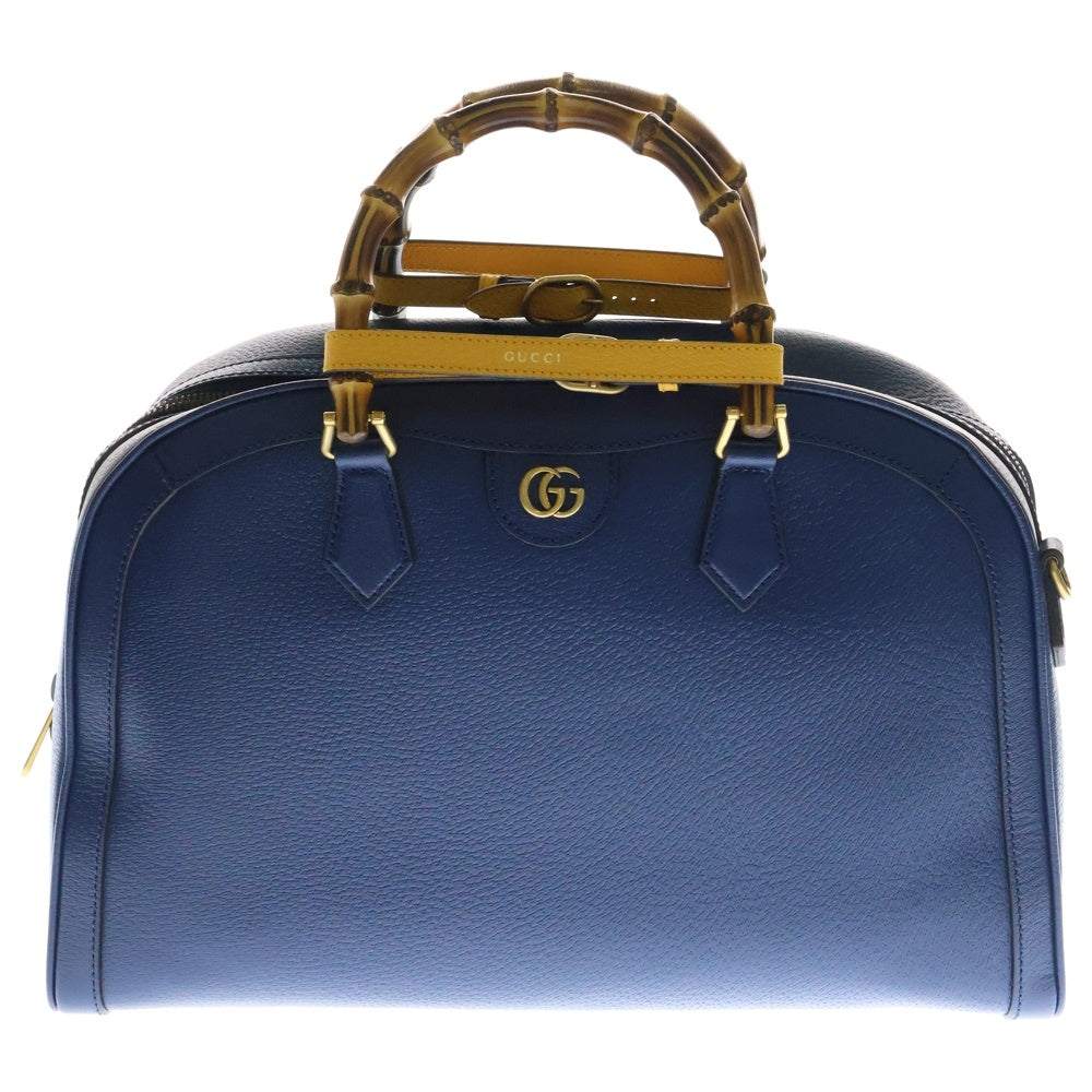 GUCCI(グッチ) ダイアナ バンブー ダッフル ミディアム 2WAY レザー ハンド ショルダーバッグ ブルー 705373