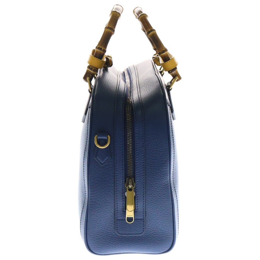 GUCCI(グッチ) ダイアナ バンブー ダッフル ミディアム 2WAY レザー ハンド ショルダーバッグ ブルー 705373