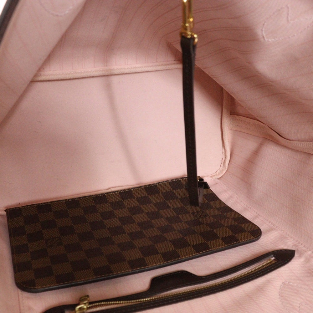 LOUIS VUITTON(ルイヴィトン) ネヴァーフルMM ダミエ エベヌ ローズバレリーヌ PVC レザー トートバッグ ブラウン ポーチ付き N41603 AR3186