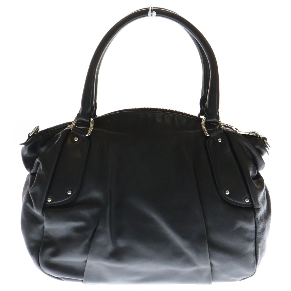 PRADA(プラダ) ロゴプレート ミラー付き スタッズ レザー ハンドバッグ シルバー金具 ブラック BL0529