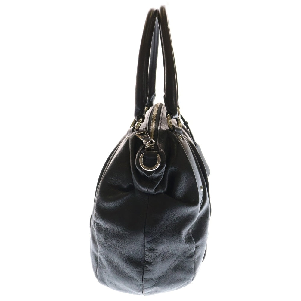 PRADA(プラダ) ロゴプレート ミラー付き スタッズ レザー ハンドバッグ シルバー金具 ブラック BL0529