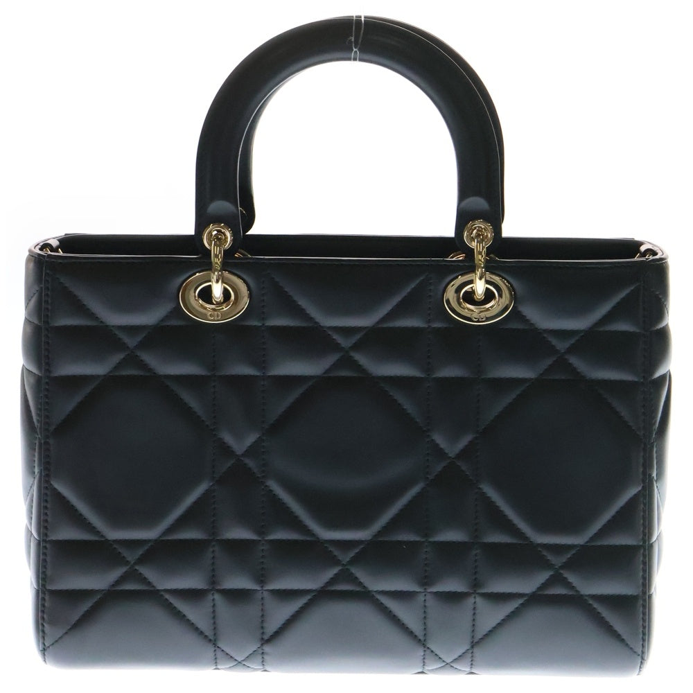 Christian Dior(クリスチャンディオール) Lady D-Sire ディーサイア ラージ ハンドバッグ ブラック カーフ ゴールド金具 CDラインストーン フラワーチャーム付き M1152OHOW_M900