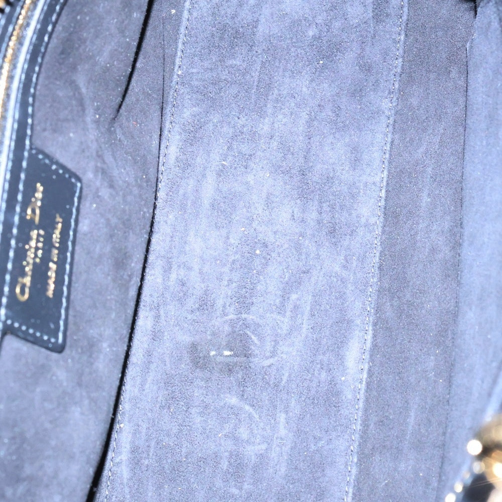 Christian Dior(クリスチャンディオール) Lady D-Sire ディーサイア ラージ ハンドバッグ ブラック カーフ ゴールド金具 CDラインストーン フラワーチャーム付き M1152OHOW_M900