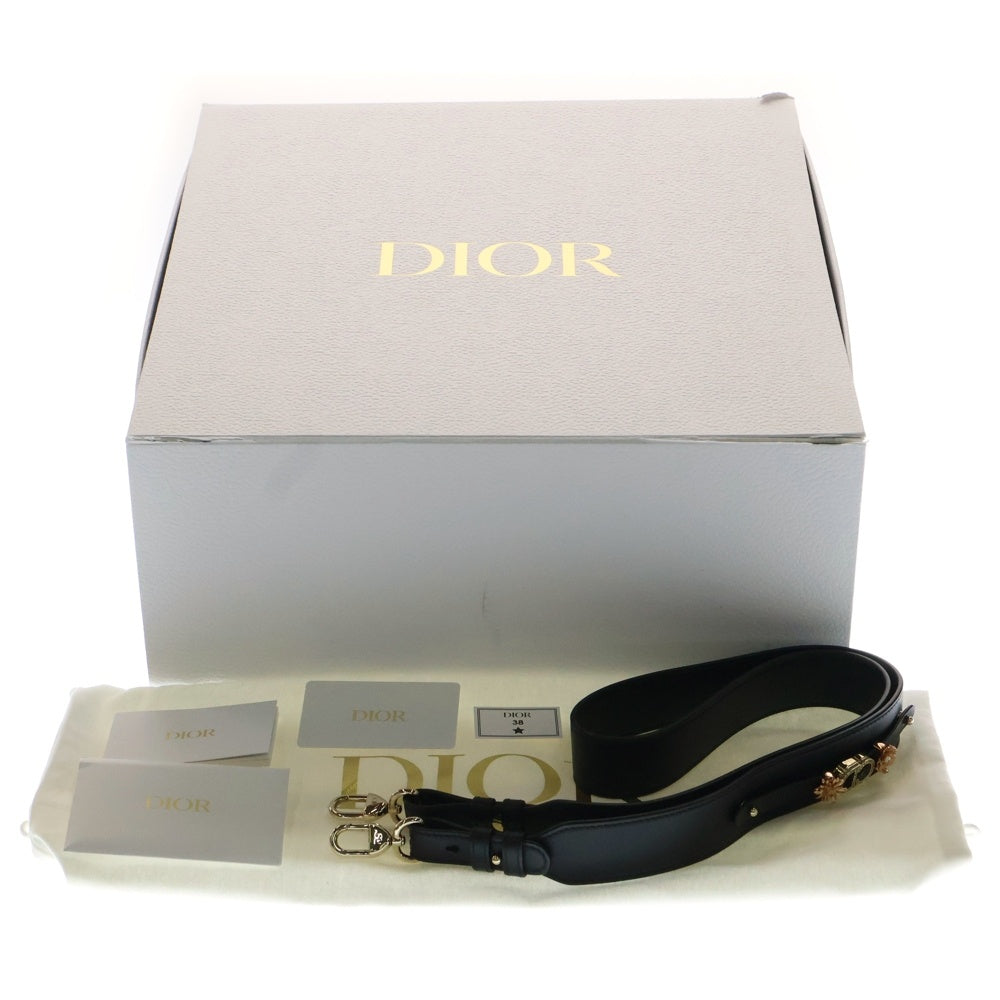 Christian Dior(クリスチャンディオール) Lady D-Sire ディーサイア ラージ ハンドバッグ ブラック カーフ ゴールド金具 CDラインストーン フラワーチャーム付き M1152OHOW_M900