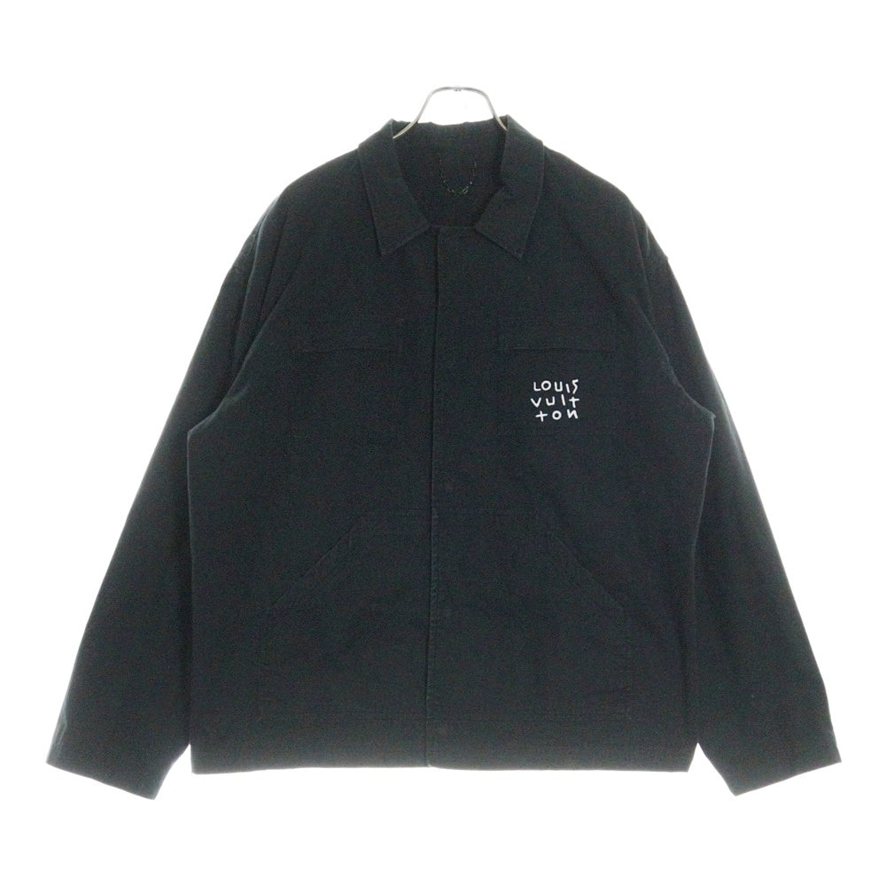LOUIS VUITTON(ルイヴィトン) 22AW LVスプレッド テクニカル バックロゴ刺繍 オーバー コットン シャツジャケット ブルゾン ブラック RM222M N22 HNB26W