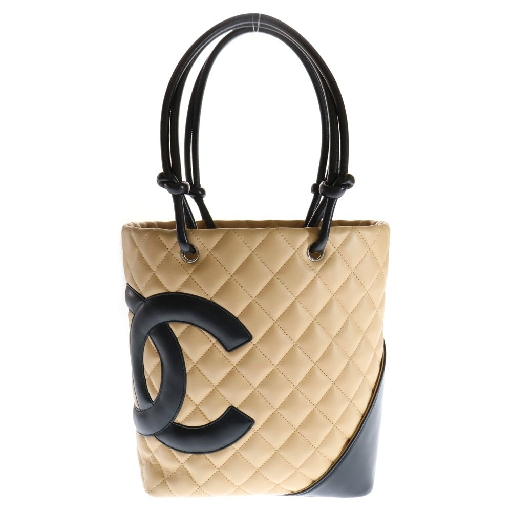 CHANEL(シャネル) ココマーク カンボンライン ラムスキン トートバッグ ベージュ×ブラック レディース