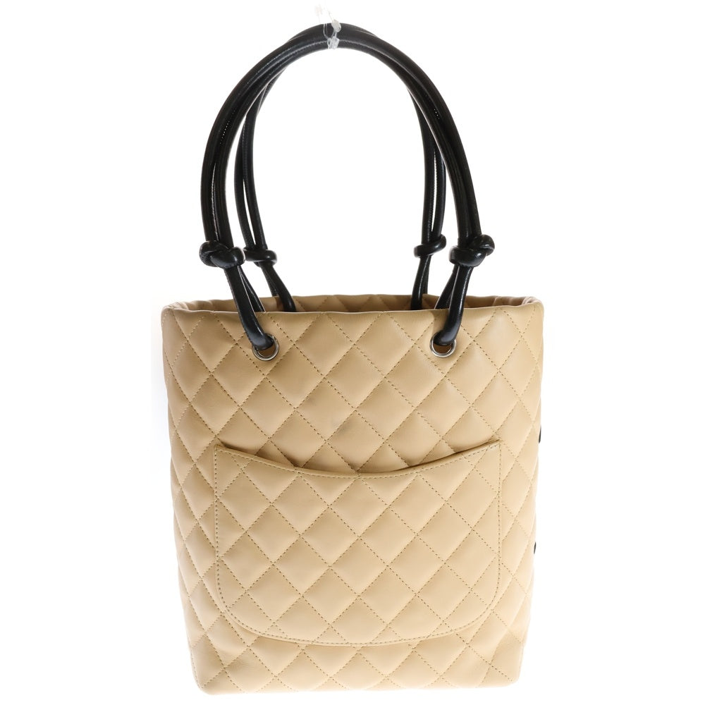 CHANEL(シャネル) ココマーク カンボンライン ラムスキン トートバッグ ベージュ×ブラック レディース