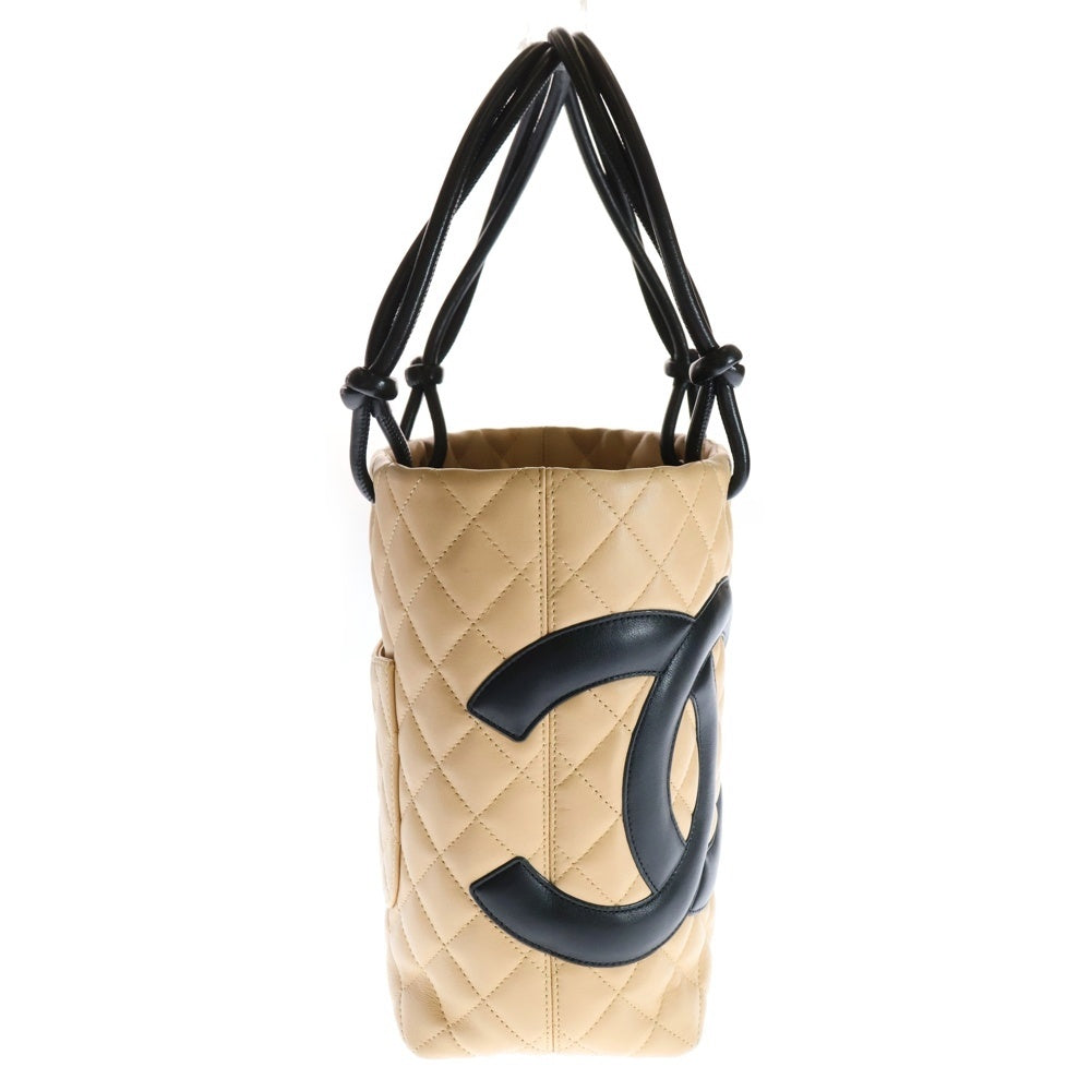 CHANEL(シャネル) ココマーク カンボンライン ラムスキン トートバッグ ベージュ×ブラック レディース