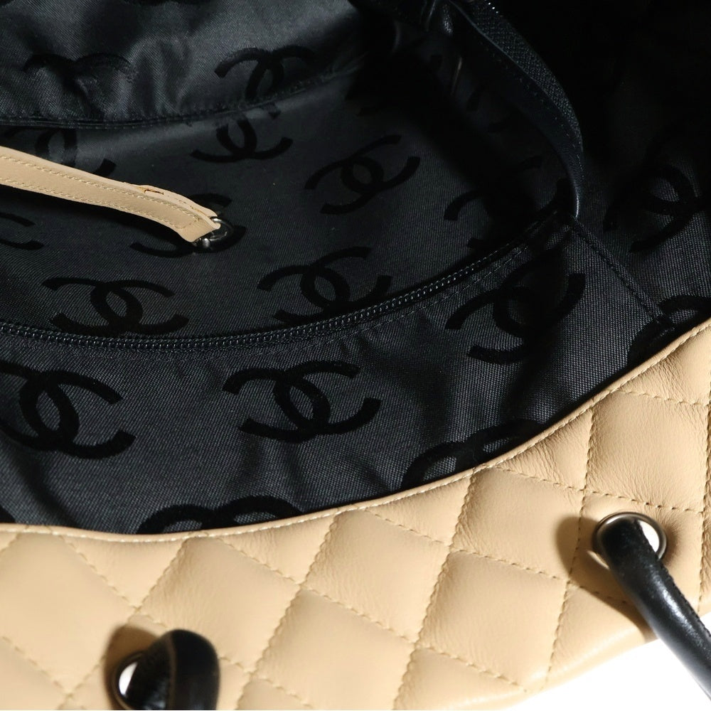 CHANEL(シャネル) ココマーク カンボンライン ラムスキン トートバッグ ベージュ×ブラック レディース