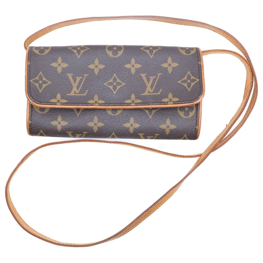 LOUIS VUITTON(ルイヴィトン) モノグラム ポシェットツインPM ショルダーポシェット ショルダーバッグ ミニバッグ ブラウン ゴールド金具 レザー×PVC M51854