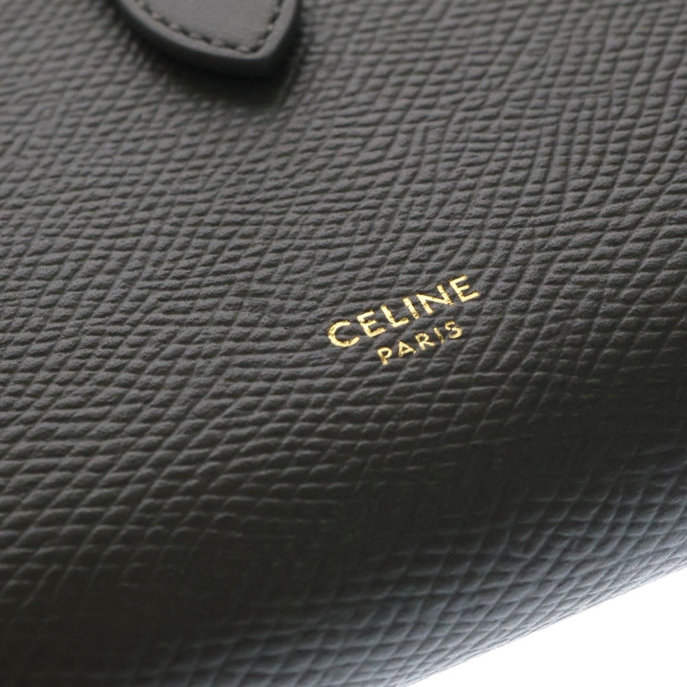 CELINE(セリーヌ) ラージ ストラップ ロングウォレット カードケース 長財布 ゴールド金具 グレー レザー