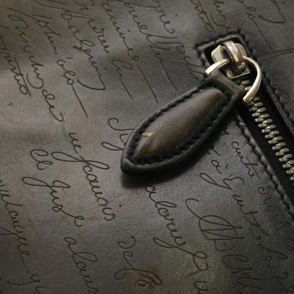 Berluti(ベルルッティ) ニノTGM カリグラフィ レザー クラッチ セカンドバッグ シルバー金具 ブラウン
